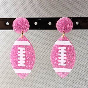 Pink Glitter Football Earrings, Ladies Sport Earrings
